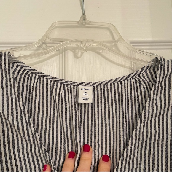Blue & white seersucker stripe wrap top, Tall Medium - Picture 3 of 6